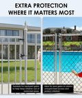 Pool Gate Latch for Chain Link Fences, Kid Proof Gate Lock, Heavy Duty Safety Latch With High Reach Release installed on a fence
