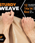 Close-up of hands holding Heavy Duty Tan Poly Tarp 5 Ft By 7 Ft Multipurpose Protective Cover Waterproof Weatherproof Rip And Tear Resistant