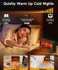 Small Space Heater With Realistic Volcanic Flame Ambiance For A Cozy Vibe 600W Portable Desk Heater heating a bedroom quietly