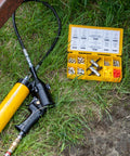 LockNLube grease fitting replacement kit in a yellow organizer case with SAE and metric zerks