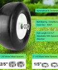 Twofer 13x5.00-6 Flat Free Lawn Mower Tires With Bearings 3/4 Inch 1/2 Inch And 5/8 Inch Replacement Wheels For Lawn Tractors And Push Mowers, Smooth Rolling, Durable Turf Tires. Black foam lawn mower tire with centered hub and spacers