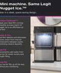 No Cap Portable Nugget Ice Maker Countertop Machine produces chewy pebble ice in sleek design with top fill feature.