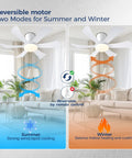 36 Inch Low Profile Ceiling Fan With Lights And Remote, Flush Mount White, showing reversible blades for summer and winter use