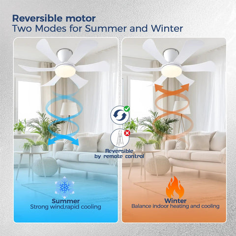36 Inch Low Profile Ceiling Fan With Lights And Remote, Flush Mount White, showing reversible blades for summer and winter use
