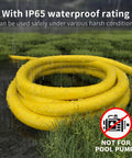 Beefy Heavy Duty Outdoor Extension Cord 75 Ft 12 Gauge 3 Conductor 15 Amp 1875 Watt Waterproof With Lighted End coiled on wet grass