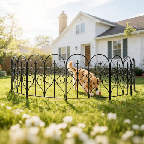 Heavy Duty Metal Fence Panels Set 32 Inch High By 10 Feet Long Five Panels No Digging Outdoor Dog Fence And Animal Barrier Rustproof Decor