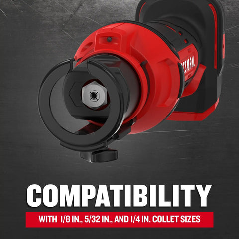 Close-up of Tough 20V Max Cordless Cut Out Tool Rips Through Drywall And Plasterboard Without Missing A Beat, Includes tool-free collet.