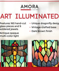 Close-up of Vintage Tiffany Dragonfly Desk Lamp 11 Inch With Mosaic Glass Shade showing dragonfly design details.