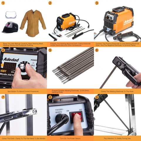 160Amp 110 220V Stick Arc Welder With IGBT Inverter including accessories and step-by-step usage instructions
