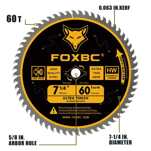 Premium 7 1 4 Inch Circular Saw Blade With Sixty Teeth ATB Design showcasing 7 1/4" diameter and 60 teeth for ultra smooth cuts.
