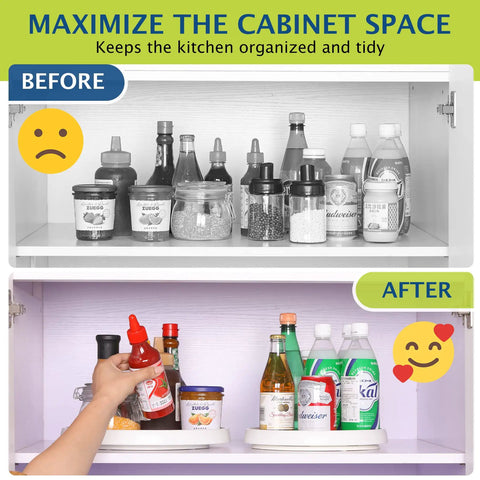 Set Of 4 10 Inch Rotating Lazy Susan Organizer With Non Skid Beaded Surface used in cabinet for tidy spice and bottle storage