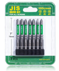 7 Piece JIS Screwdriver Bit Set 3 Inch 75mm Magnetic Anti Cam Out Cross Point Bits 1 2 3 S2 Steel Impact Ready Repair Kit