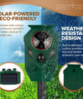 Two Pack Solar Ultrasonic Animal Repellers With Motion Sensor For Outdoor Yards And Gardens, green weather-resistant unit
