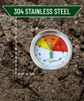 Durable 20 Inch Compost Soil Thermometer With Stainless Steel Stem Dual Celsius And Fahrenheit Dial Clear Color Coded Temperature Ranges Heavy Duty Garden Tool For Accurate In Soil Readings in compost soil