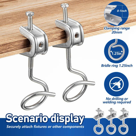 50 Piece Beam Clamps 1/4 X 20 Steel C Clamps With Screws And 50 Cable Ring Hangers 1 1/4 Inch Bridle Rings For Pipe Mounting, Heavy Duty Hardware Set That Withstands Up To 75 Lbs., steel beam clamp and bridle ring set on wood beam