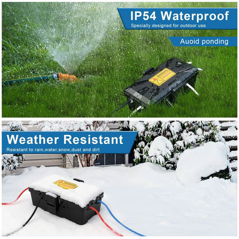 Medium Weatherproof Electrical Box For Rock Solid Power Strip Guard And Extension Cord Tidy Up With Secure Rubber Latches Rain Debris Shutoff Crafted For Backyard Projects on grass and snow.