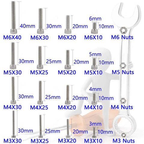 Heavy Duty Top Shelf 304 Stainless Steel Hex Socket Cap Screw And Nut Assortment Kit featuring various sizes of metric fasteners.