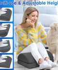 Under Desk Foot Rest For Work And Gaming With Non Slip Bottom Two Adjustable Heights And Removable Cover Comfortable Gray Foot Rest used by woman and dog