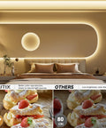 Ultra Bright 40ft COB LED Strip Lights 504 LEDs/m in bedroom displaying warm white 3000K CRI90 lighting with decor comparison
