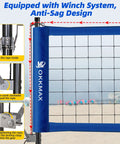 Heavy Duty Outdoor Volleyball Net Set With Adjustable Poles And Anti Sag Design, Portable Beach Net Kit in use with winch system
