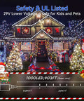 Festive house decorated with 1000 LED Outdoor Christmas String Lights 403 Ft With 8 Modes IP44 Waterproof Cold White on clear wire