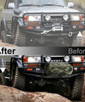 Heavy Duty Waterproof Winch Cover Camo Fits 8500 To 17500 Lb Electric Off Road Truck accessory on a Toyota SUV before and after install.