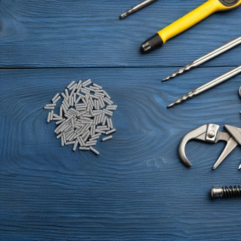 Pro Grade Allen Socket Screws Kit 100 Pieces Carbon Steel With Internal Hex Drive Metric Hex Screws For Electronics And Small Devices, piled on blue workbench