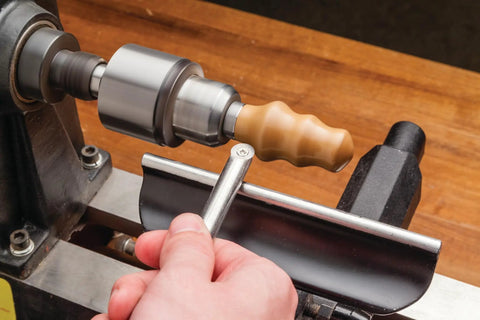 Turning a bottle stopper with Bottle Stopper Mandrel For Wood Lathe Three Eighths By Sixteen Thread Three Quarter Inch Diameter Precision Steel Turning Accessory For Bottle Stopper Blanks And Lathe Chuck