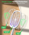Portable 2 In 1 Electric Fly Swatter Bug Zapper Racket With Purple Light Attractant Rechargeable 1800mAh Foldable