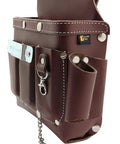 10 Pocket Leather Electrician Tool Pouch With Hammer Holder And Tape Chain Brown Belt Organizer For Screwdrivers Flashlights
