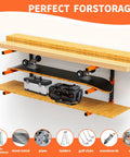 Heavy Duty Wall Mounted Lumber Storage Rack Three Level Four Pack For Garage Storage Holds Wood Pipes And Skis With 300 Lbs Capacity Organizer Bracket Black And Orange Garage Gear with items on shelves