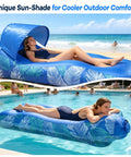 Inflatable Lounger Air Sofa With Sun Shade Waterproof Beach Bed With Electric Pump by beach and pool
