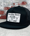 Western Style Adjustable Snapback Hat With Patch Logo In Black, Big Curl Embroidery, Rugged Western Vibe For Cowboys And City Folk.