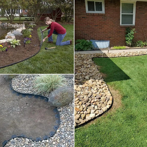 40 Ft Landscape Edging Kit With 36 Spikes 3 Inch High Flexible Plastic Garden Border No Dig Lawn Edging installation examples.