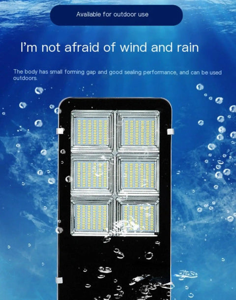Heavy Duty Outdoor Solar LED Flood Light With Remote Mounting Bracket Auto Dusk To Dawn Sensor Drop Resistant Weatherproof Security Lighting For Yards And Patios Delivering Killer Brightness At 1500 Watt Equivalent Output under water with bubbles in the background.