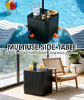Outdoor Umbrella Side Table With Hole 2 In 1 Square Patio Table For Poolside And Deck Includes 15.9 Gallon Fillable Base
