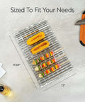 Foil Lux Disposable Grill Liners 19.7 By 12 Inch Nonstick Aluminum Grill Sheets for easy cleanup, shown with food and measurement dimensions.