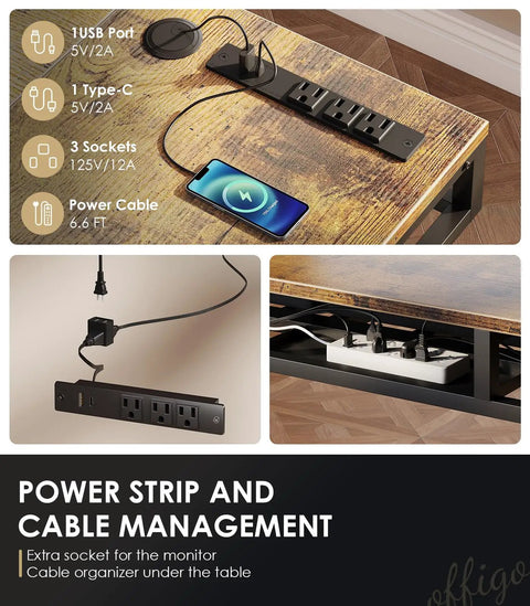 Power outlets on 63 Inch L Shaped Electric Standing Desk With Four Fabric Drawers For Home Office Corner Setup