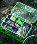 Waterproof Fishing Tackle Box With 3600 And 3700 Trays, Removable Dividers, Deep Lure And Terminal Tackle Organizer, open view
