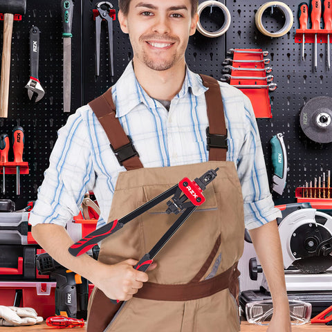 Man holding 14 Inch Hand Rivet Nut Tool Set with 7 Interchangeable Mandrels for M6 M8 M10 and SAE 1/4-20 5/16-18 3/8-16