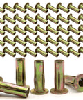 50 Pack 1/4-20 Multi-Grip Rivet Nuts Zinc Plated Steel Construction With Pre-Bulbed Shank Flat Head Threaded Inserts
