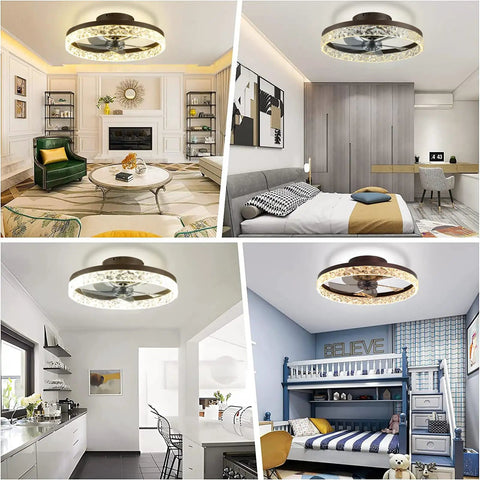 19.7 Inch Ceiling Fan With Lights Dimmable LED 6 Speeds Reversible Blades Remote And App Control in modern rooms