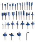 35 Piece Router Bits Set Carbide Woodworking Kit For DIY Home Improvement includes Allen wrench and carbide bits displayed