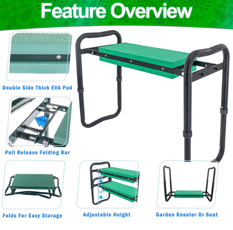 Adjustable Garden Kneeler And Seat With Handles Heavy Duty Outdoor Foldable Portable Garden Stool Thick EVA Foam Pad