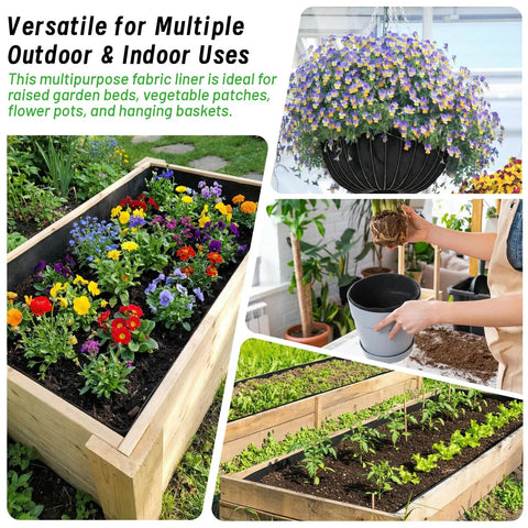 63 By 114 Inch Raised Garden Bed Liner Set With Heavy Duty Cuttable Non Woven Fabric for large veg troughs and hanging flowers.