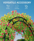 88 Inch Steel Garden Arch Arbor Trellis For Climbing Plants Outdoor Yard Garden Black Metal Lattice Arch with colorful flowers
