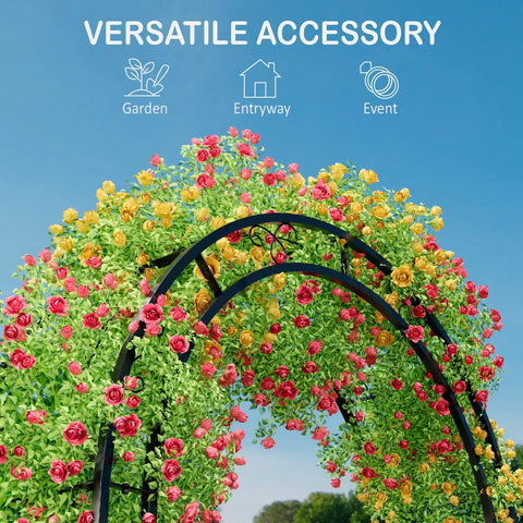 88 Inch Steel Garden Arch Arbor Trellis For Climbing Plants Outdoor Yard Garden Black Metal Lattice Arch with colorful flowers