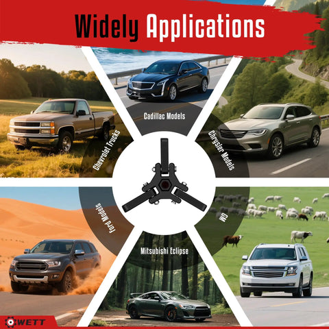 Wide applications of heavy duty harmonic balancer puller set for Chevrolet, Ford, Chrysler, and Cadillac models showcased