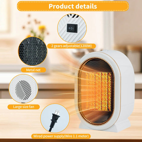 Ceramic Space Heater 1200W Portable Electric Heater for Home Bedroom and Office Fast 3 Second Heat Energy Efficient with Overheat Protection Indoor Use Blue showing product details