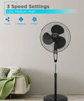 Pedestal Floor Fan With Remote, Adjustable Height, Touch Control, 90 Degree Oscillation, 3 Speed Settings, in living room